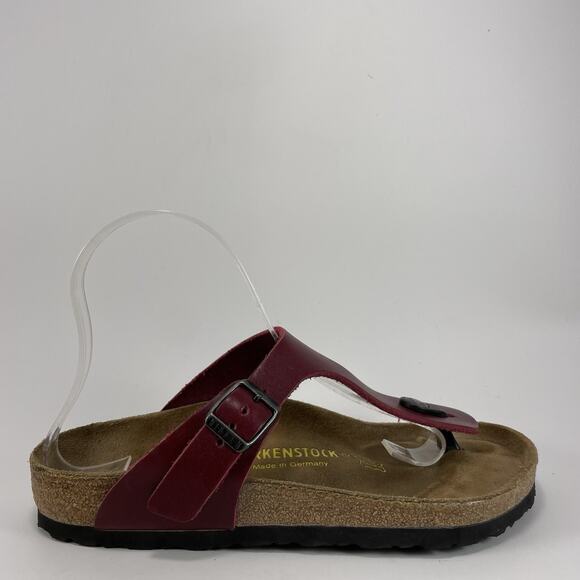 Birkenstock Gizeh Slide Sandals Womens Size 37 US Size 6-6.5 Red Oiled Leather - Picture 1 of 10